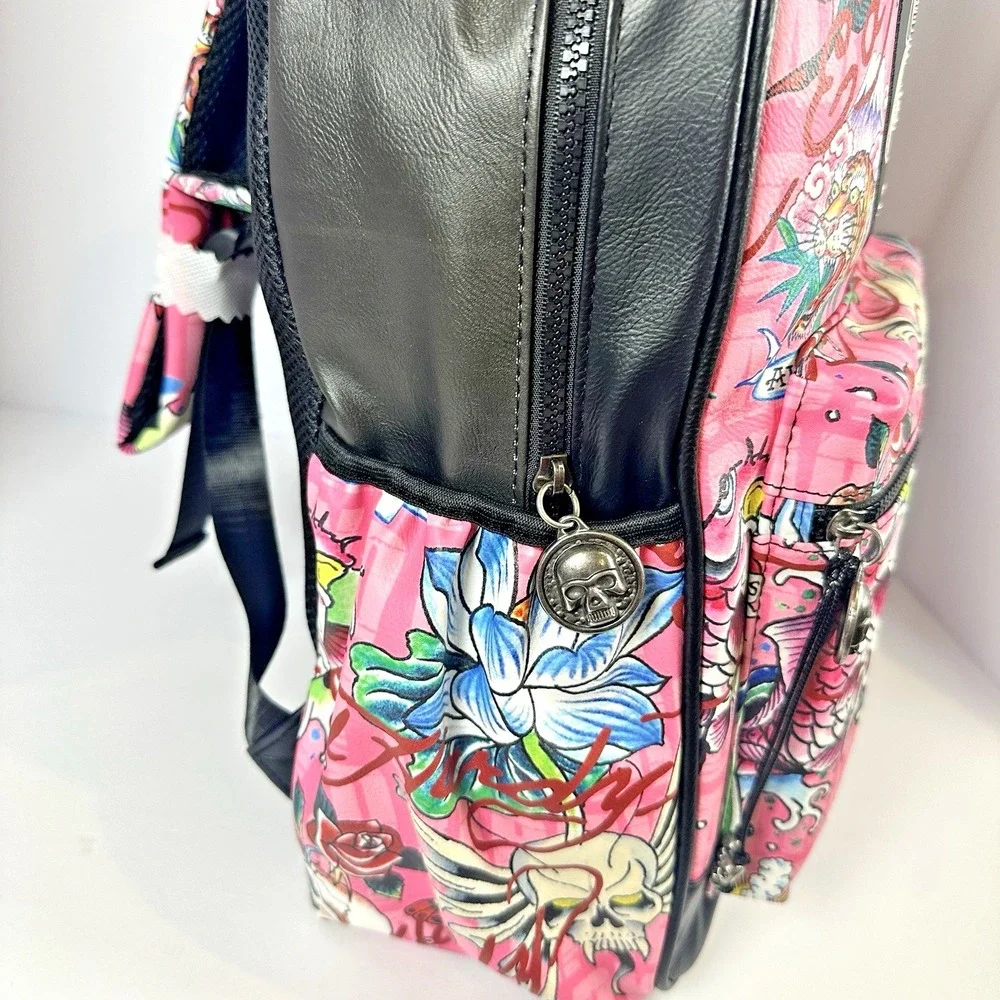 Ed Hardy Pink Multi Backpack Love Kills Slowly Skull Tattoo Rhinestone Y2K NWT